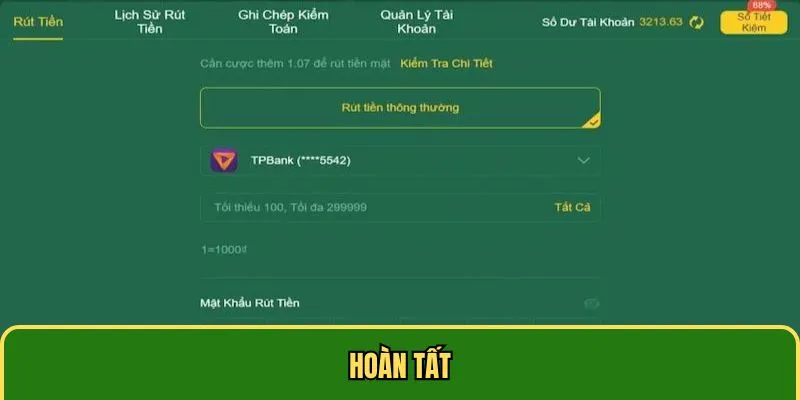 Hoàn tất thủ tục rút tiền HB88